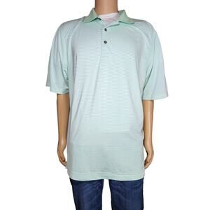 FOOTJOY FJ Golf Polo Shirt Performance Green White Striped Mens Lrg but fits XL